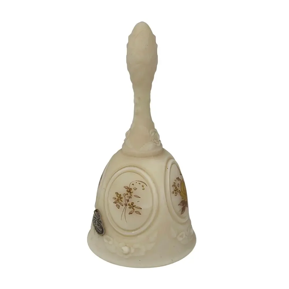 Vintage Fenton Chocolate Rose Satin Custard Glass Bell Signed Pam Bibbee
